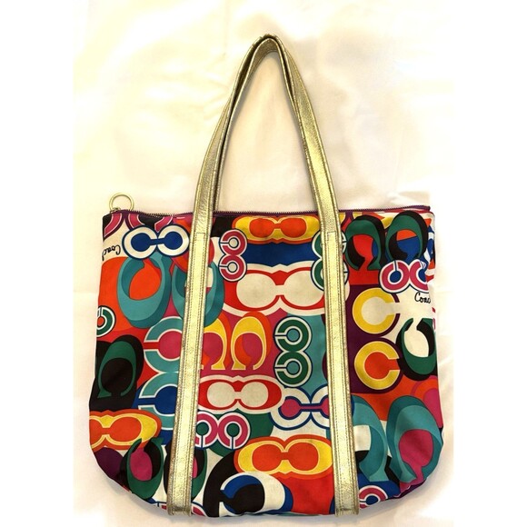Coach Graffiti Tote Bag POPPY Signature Glam Handbag Style 13839 Multi Color - Picture 5 of 11